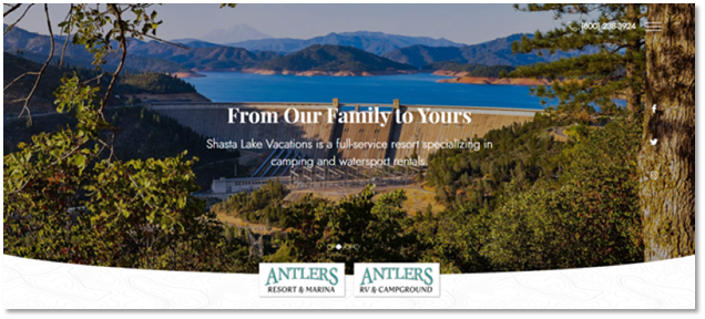 A picture of Lake Shasta from the view of a Dam